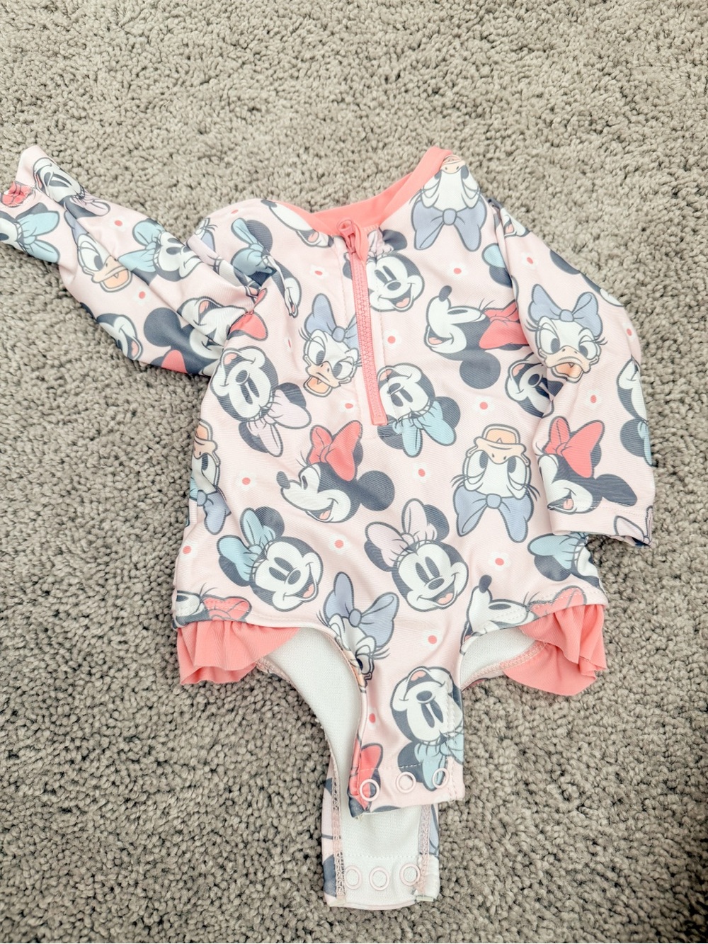 Disney Minnie & Daisy Pink Long-Sleeve One-Piece Swimsuit with Ruffle Hem